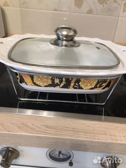 Блюдо фарфор для запекания с подставкой