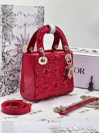 Сумка dior lady mini красная лак