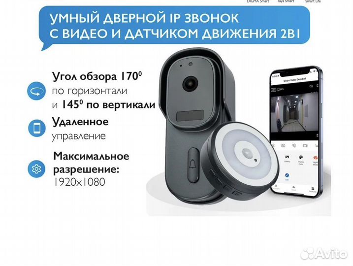 Умный дверной звонок с камерой и датчиком движения