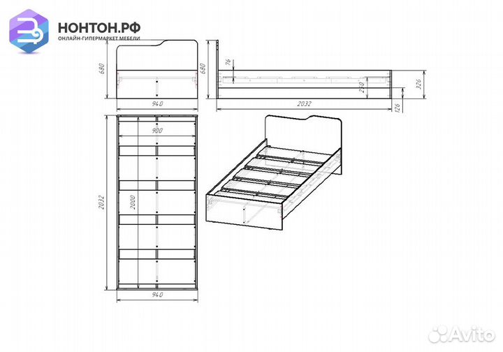 Кровать Rich 0.9 дуб крафт золотой / миндаль / гли
