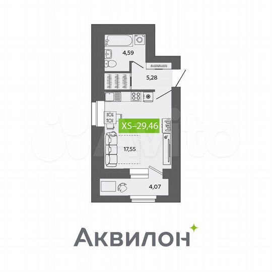 Квартира-студия, 29,5 м², 8/9 эт.