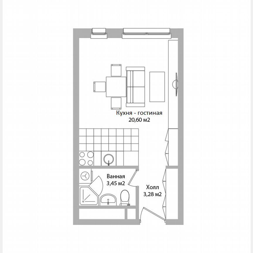 Апартаменты-студия, 27,3 м², 11/16 эт.