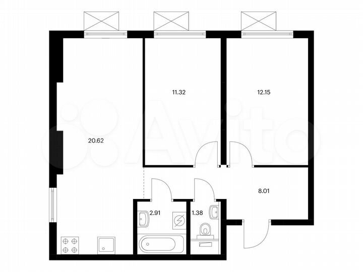 2-к. квартира, 56,4 м², 2/9 эт.