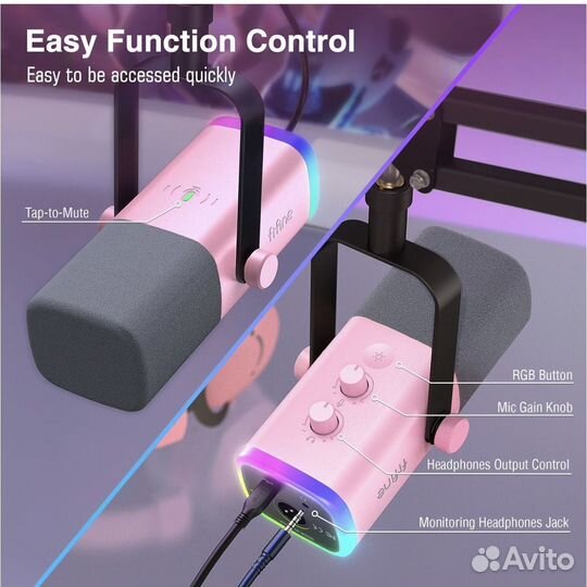Микрофон Fifine AM8T с пантографом Розовый