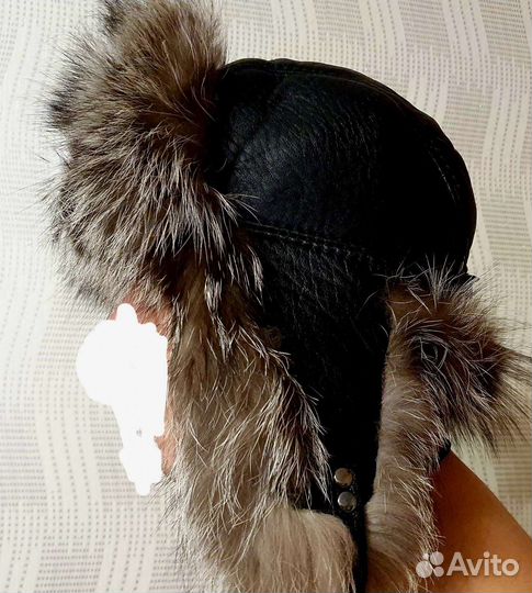 Шапка натуральная кожа, натуральный мех