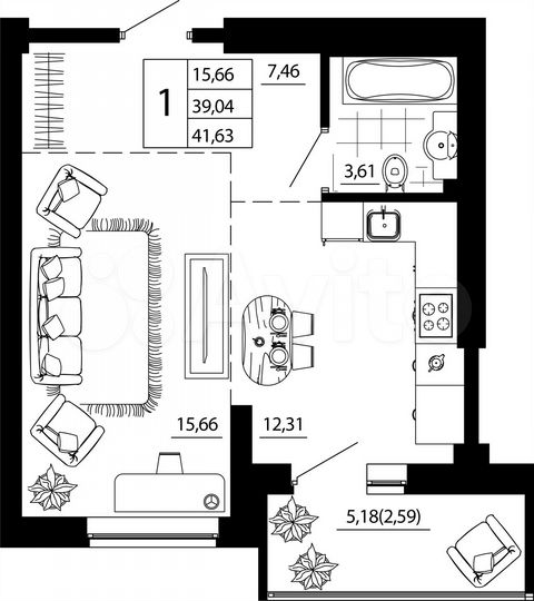 1-к. квартира, 41,8 м², 17/24 эт.