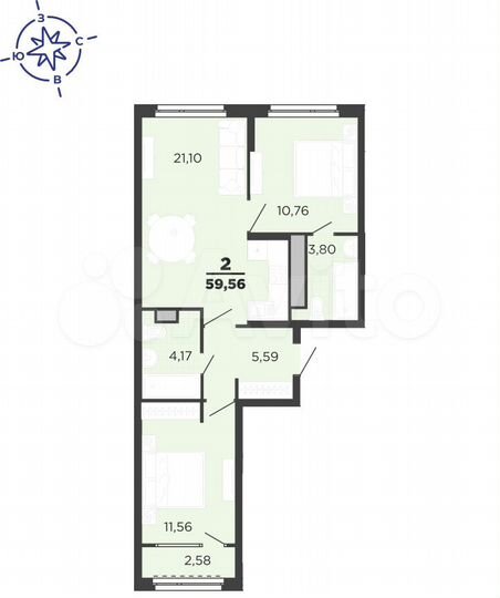 2-к. квартира, 59,6 м², 18/25 эт.