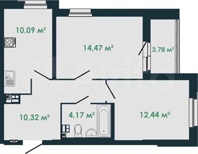 2-к. квартира, 53,2 м², 7/16 эт.