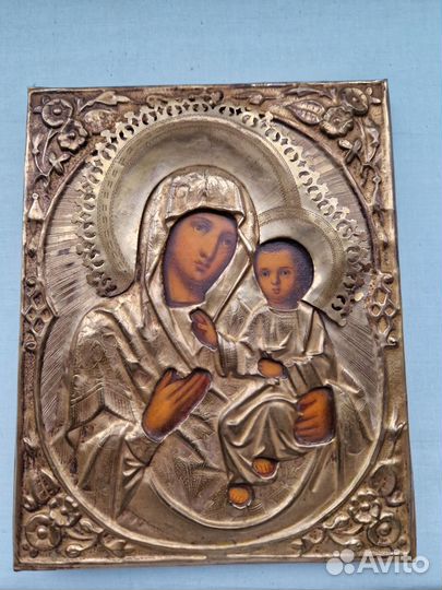 Старинный киот и икона 19 век 18х22