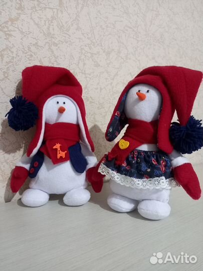 Снеговик интерьерная игрушка ручной работы