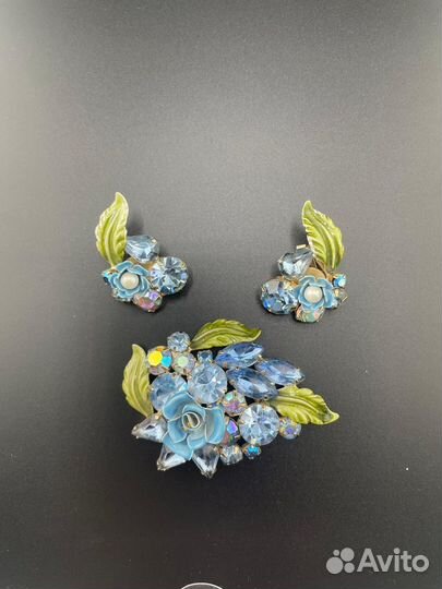 Н-р Coro незабудки брошь клипсы тремблер винтаж