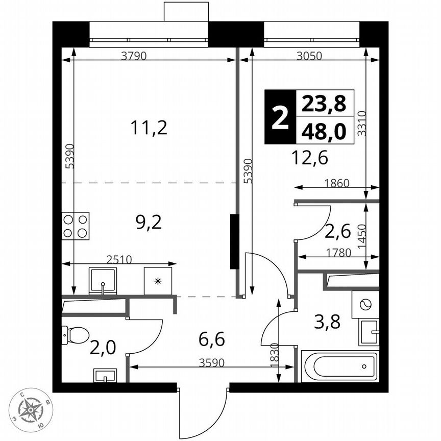 2-к. квартира, 48 м², 14/21 эт.