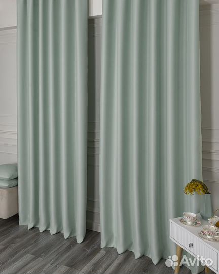 Шторы блэкаут Амадео пастельный зеленый пошив
