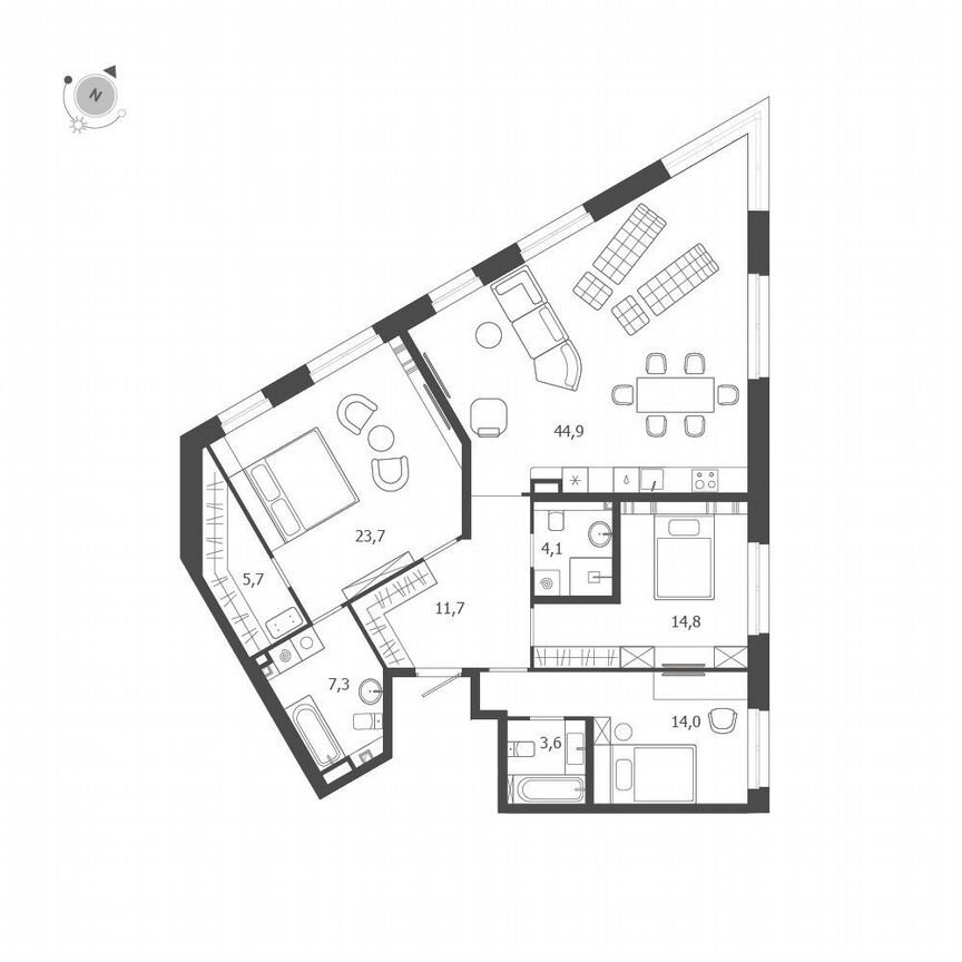 3-к. квартира, 129,8 м², 4/9 эт.