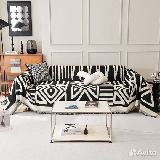 Плед покрывало bohemian soft black &white сканди