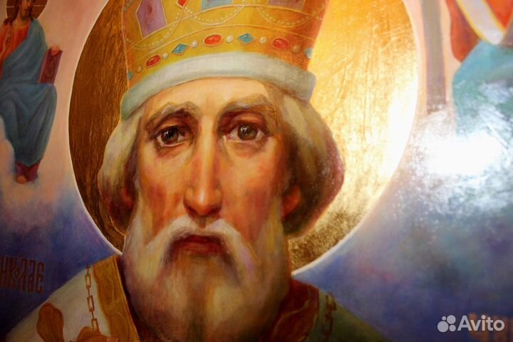 Большая Икона Николай Чудотворец 71*50 золото масл