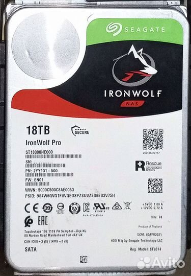 Жёсткий диск HDD Seagate Ironwolf Pro 18 TB тб