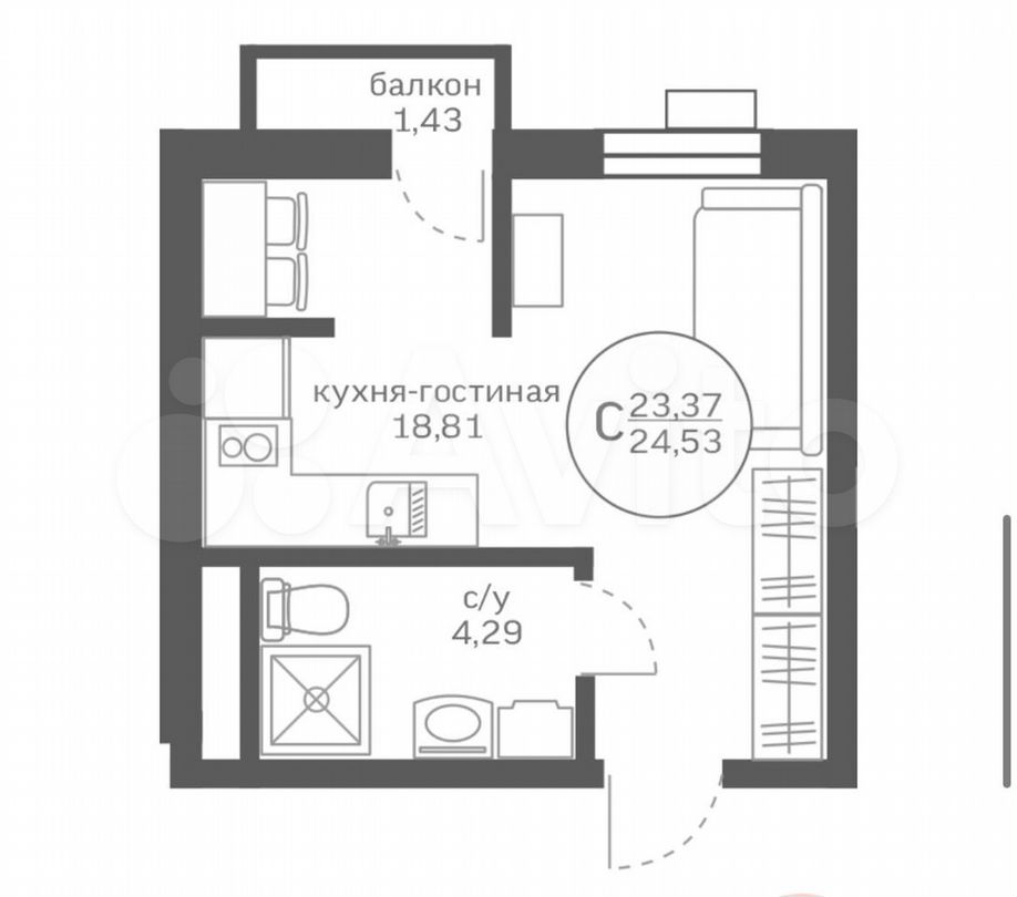 Квартира-студия, 25 м², 8/16 эт.