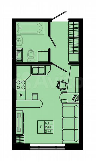 Квартира-студия, 25,1 м², 2/8 эт.