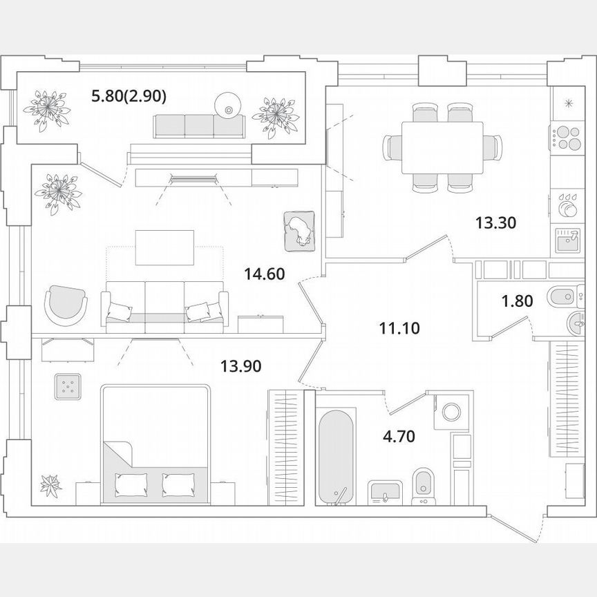 2-к. квартира, 62,3 м², 11/13 эт.