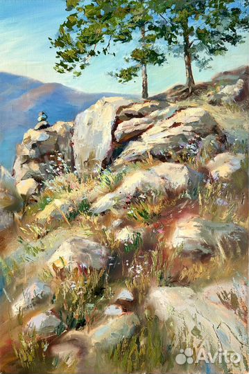 Картина маслом горный пейзаж Карелия