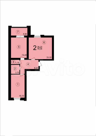 2-к. квартира, 75,2 м², 4/5 эт.