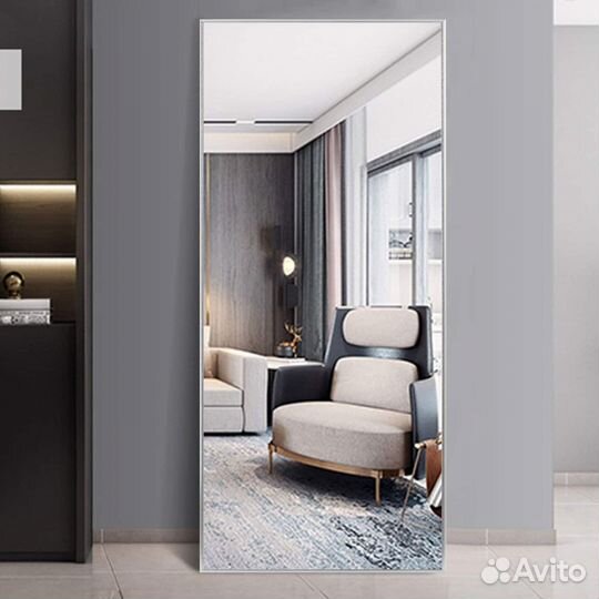 Зеркало напольное в серебристой раме 45*170см