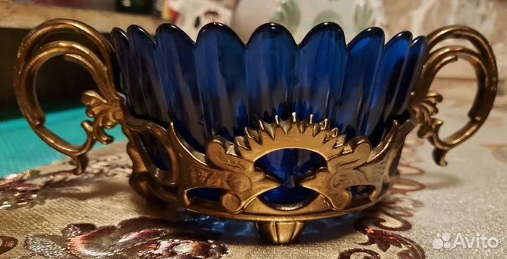 СССР Ваза конфетницы синее кобальтовое стекло