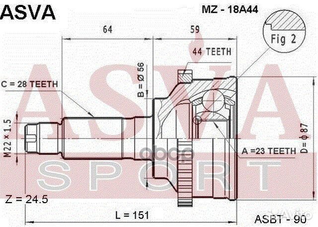 ШРУС наружный 23x56x28 MZ-18A44 asva