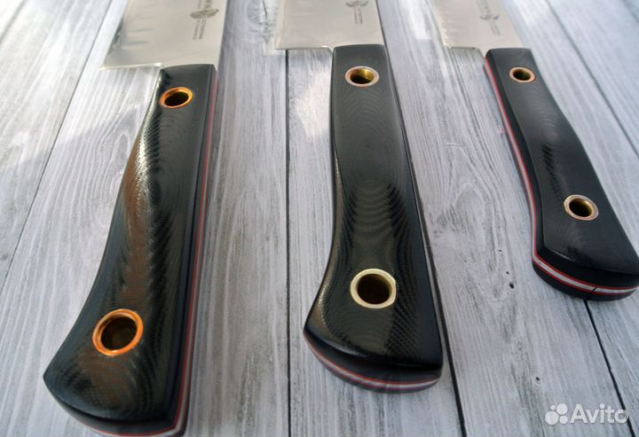 Дамасские ножи Сантоку 3 ножа