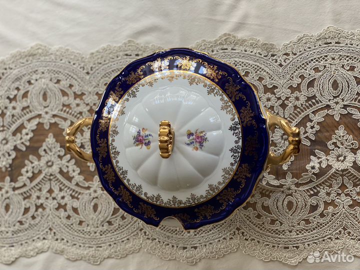 Супница кобальт и костяной фарфор
