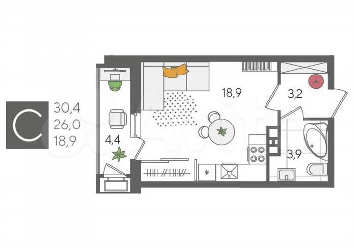 Квартира-студия, 32,1 м², 12/24 эт.