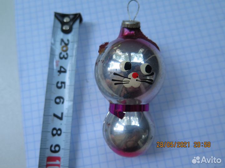Елочная Игрушка кот Стекло СССР