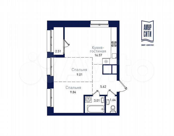 2-к. квартира, 48,2 м², 19/19 эт.