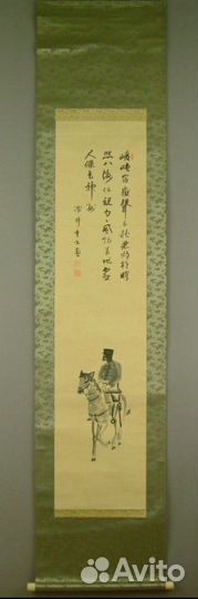 Японский живописный свиток тушью Всадник 1930-е
