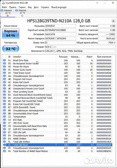 SSD диск M.2 2280 SATA III 120Gb б/у