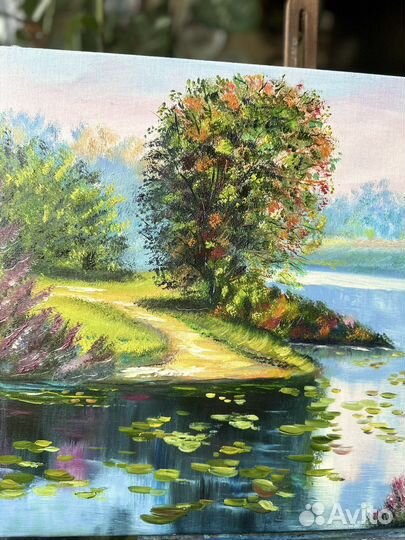 Картина маслом на холсте пейзаж»Озеро