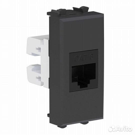 Компьютерная розетка RJ-45 без шторок модульная, кат.6, DKC Avanti, черный матовый, 1 модуль