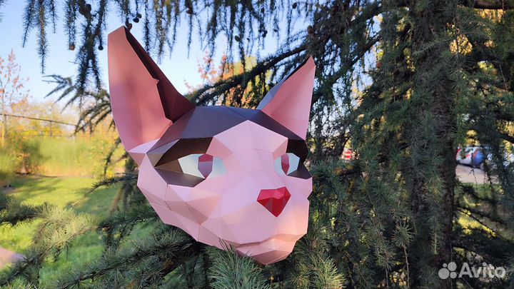 Маска кошка кот полигональная бумажная