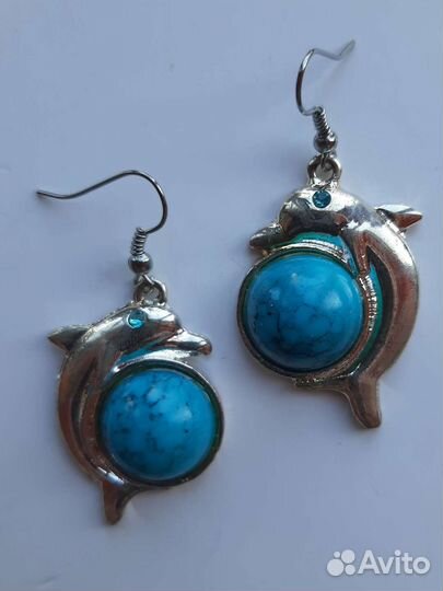 Серьги Дельфинчики с бирюзой