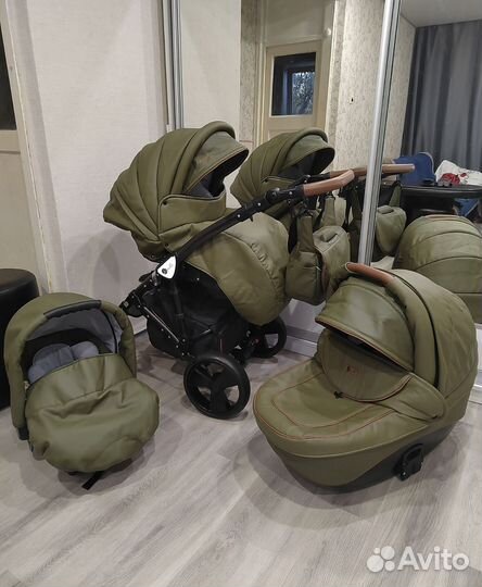 Коляска 3 в 1 Экокожа, гелевые колёса