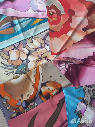 Косынка, платок из натурального шёлка, батик