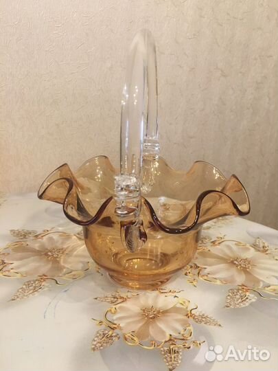 Ваза Корзинка конфетница цветное стекло СССР