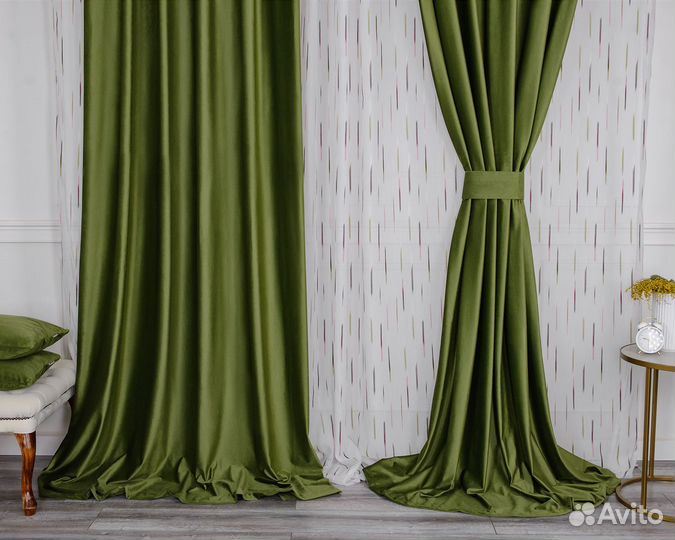 Портьеры бархат Беллиссимо Оливковый шторы