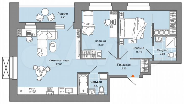 2-к. квартира, 72 м², 4/5 эт.
