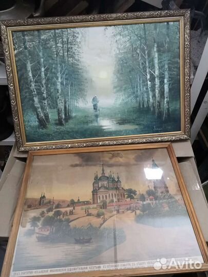 Картина маслом на холсте. Литография старинная