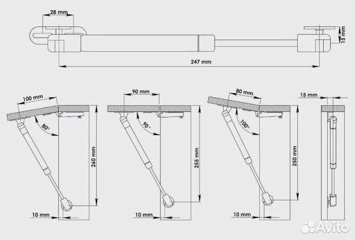 Газлифт мебельный 80N (1шт)