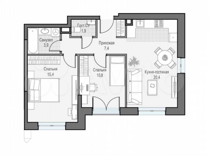 2-к. квартира, 59,7 м², 24/28 эт.