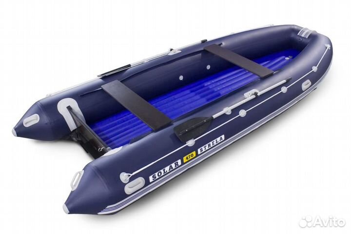 Лодка мотор. solar-470 strela jet tunnel синий