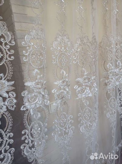 Тюль сетка 3.05см выс.,3D обьем,кристаллы,жемчуг